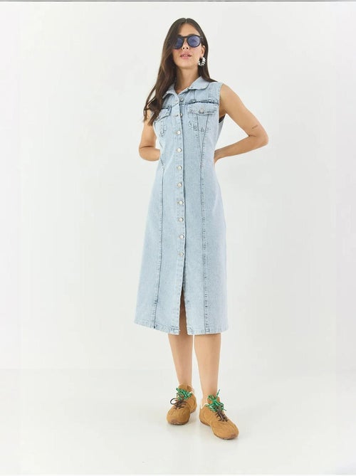 Abito midi in denim aderente con chiusura a bottoni lucci - Kiabi