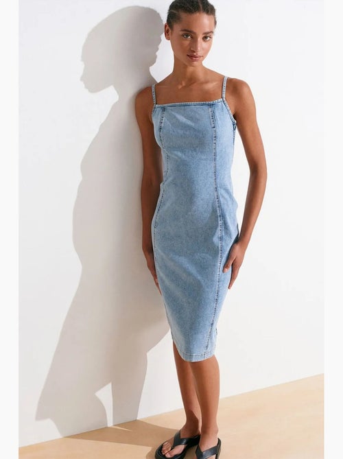 Abito midi in denim aderente scollo quadrato dilvin - Kiabi Abito midi in denim aderente scollo quadrato dilvin - Kiabi