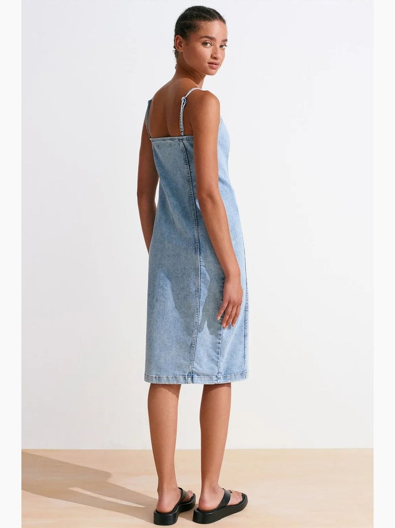 Abito midi in denim aderente scollo quadrato dilvin Blu chiaro - Kiabi
