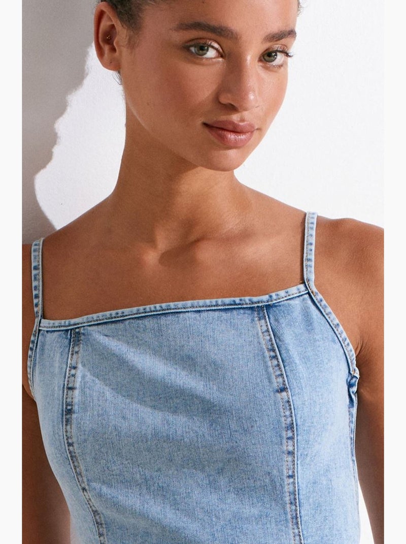 Abito midi in denim aderente scollo quadrato dilvin Blu chiaro - Kiabi