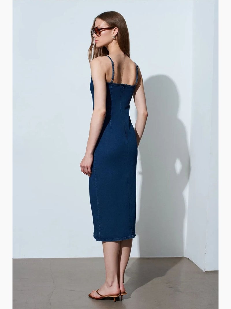 Abito midi in denim aderente senza maniche dilvin Blu oltremare - Kiabi