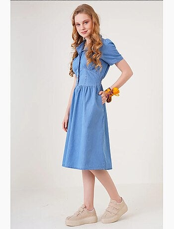 Abito midi in denim con colletto a camicia e chiusura con bottoni bdart