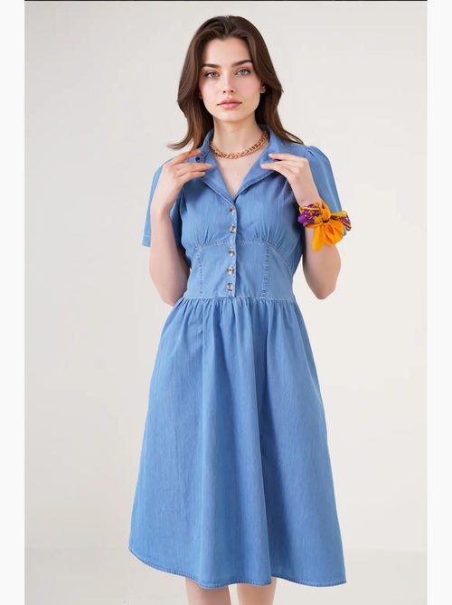 Abito midi in denim con colletto a camicia e chiusura con bottoni bdart - Kiabi Abito midi in denim con colletto a camicia e chiusura con bottoni bdart - Kiabi