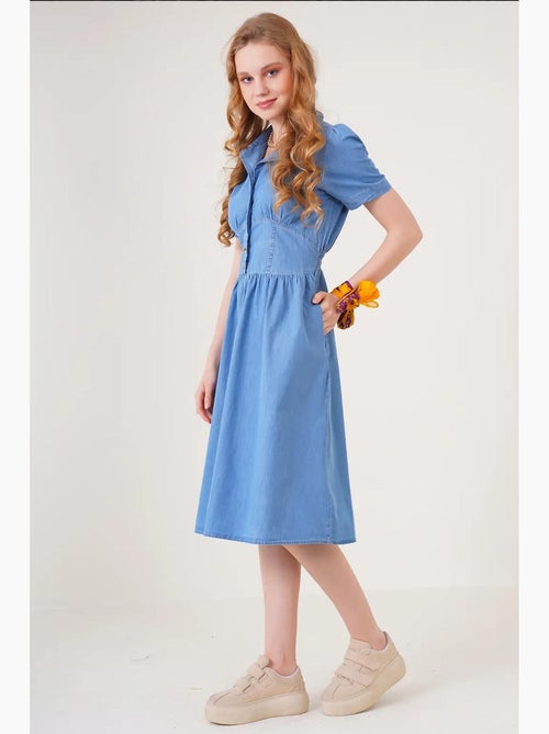 Abito midi in denim con colletto a camicia e chiusura con bottoni bdart - Kiabi Abito midi in denim con colletto a camicia e chiusura con bottoni bdart - Kiabi