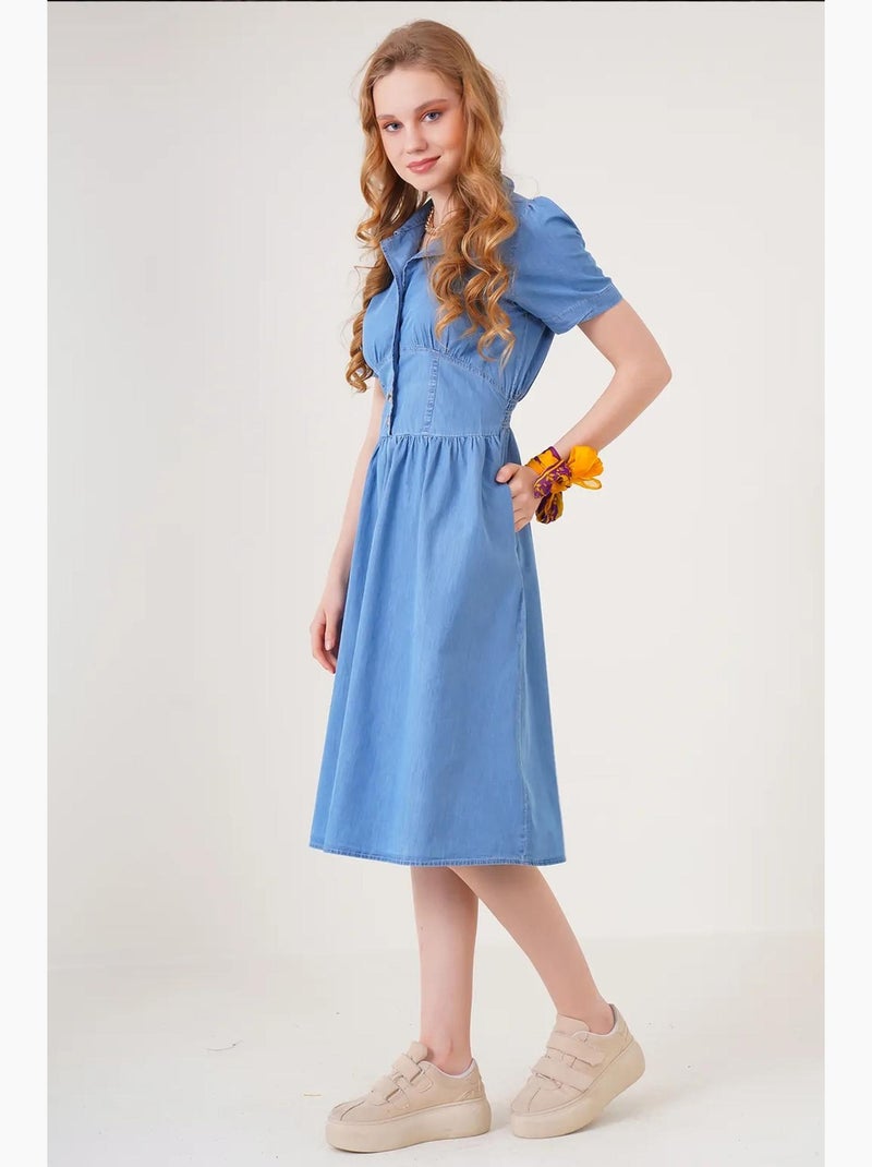 Abito midi in denim con colletto a camicia e chiusura con bottoni bdart Blu chiaro - Kiabi