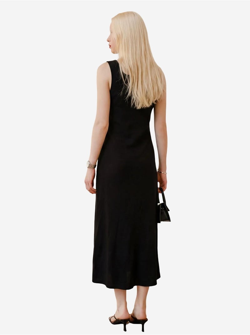 Abito midi in lino con dettaglio a laccetto my fashion Nero - Kiabi