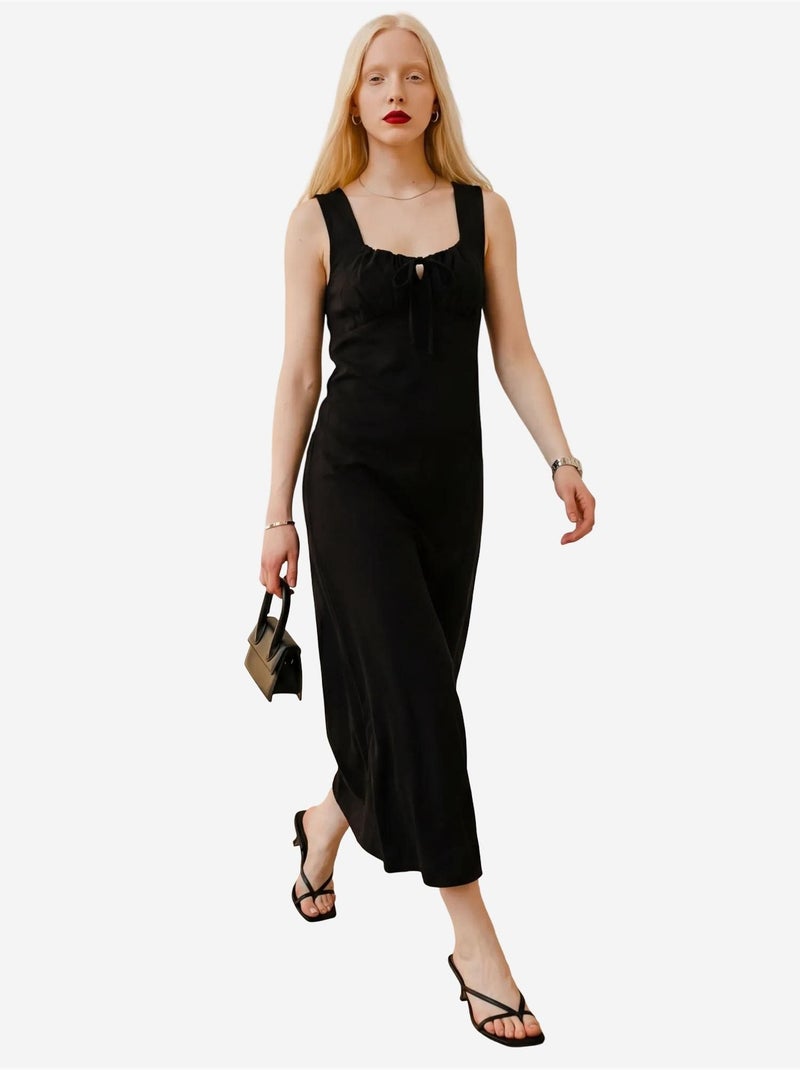 Abito midi in lino con dettaglio a laccetto my fashion Nero - Kiabi