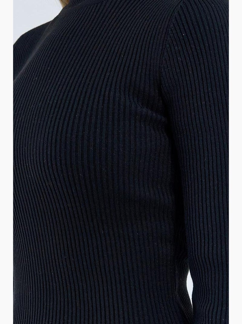 Abito midi in maglia a collo alto con spacco mixray Nero - Kiabi