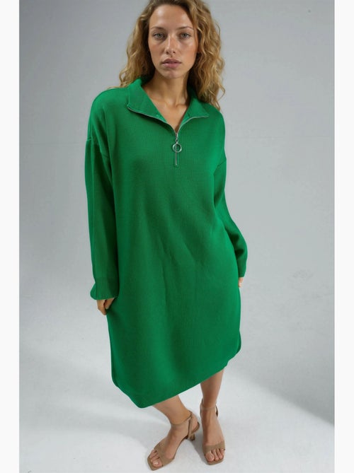 Abito midi in maglia a coste con colletto con zip my fashion - Kiabi