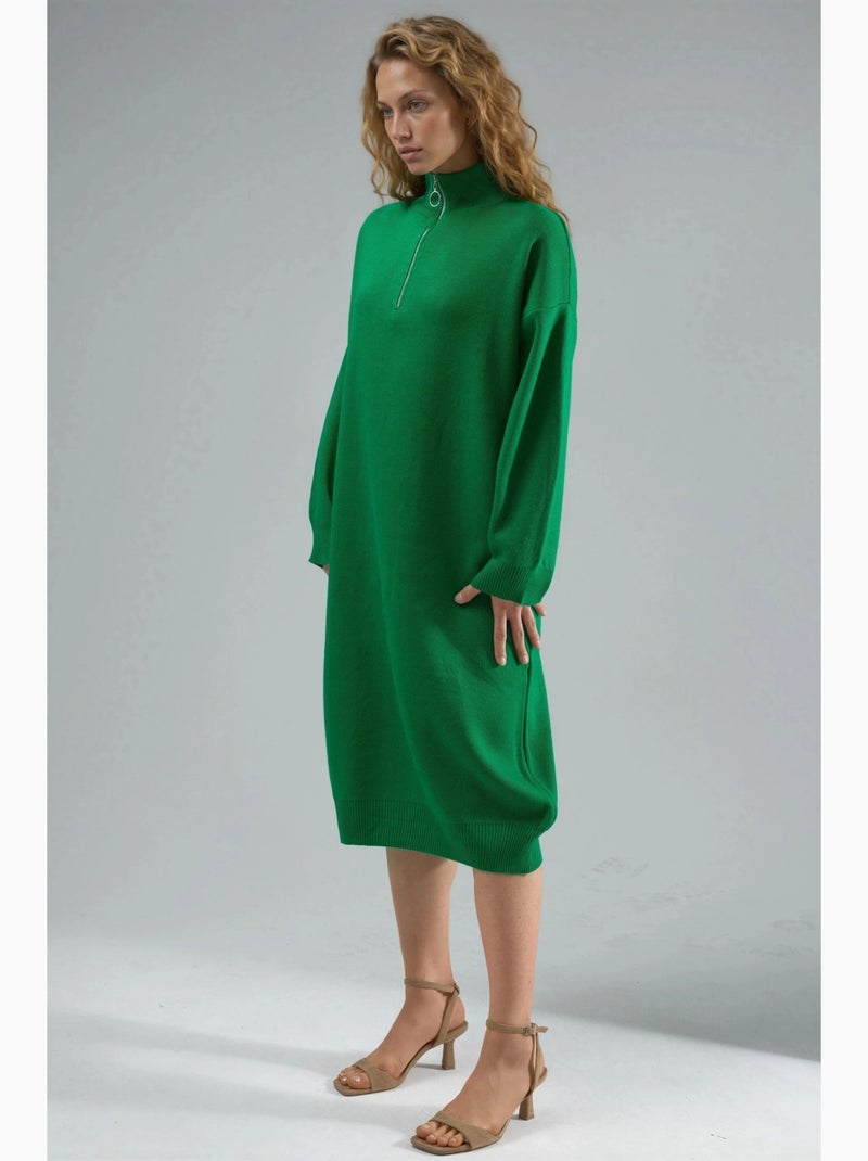 Abito midi in maglia a coste con colletto con zip my fashion Verde - Kiabi