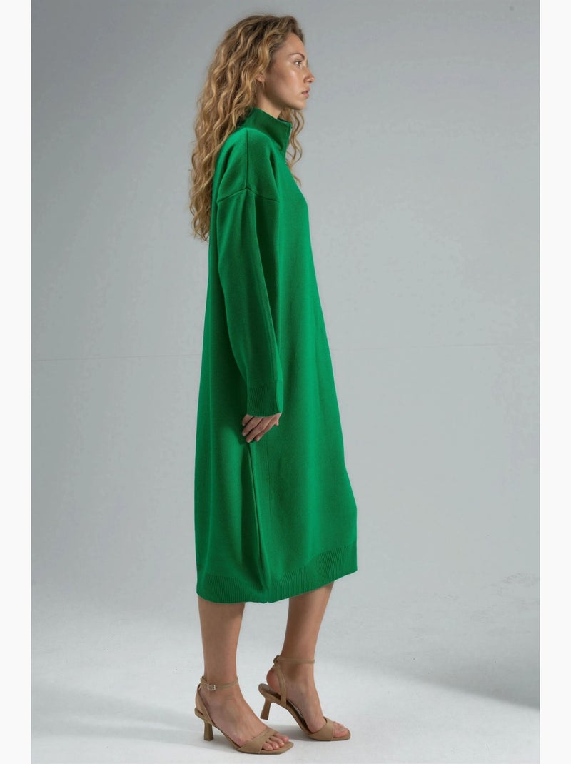 Abito midi in maglia a coste con colletto con zip my fashion Verde - Kiabi