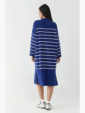Abito midi in maglia a righe con scollo a v, vestibilità ampia e spacco my fashion
