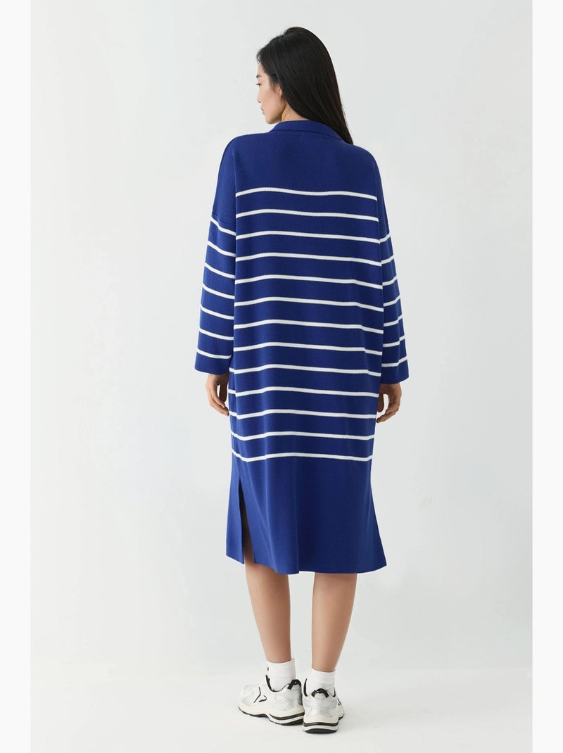 Abito midi in maglia a righe con scollo a v, vestibilità ampia e spacco my fashion Blu cobalto - Kiabi