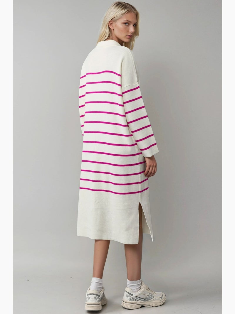 Abito midi in maglia a righe con scollo a v, vestibilità ampia e spacco my fashion Magenta - Kiabi