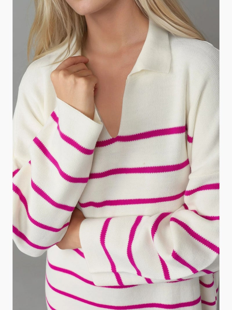 Abito midi in maglia a righe con scollo a v, vestibilità ampia e spacco my fashion Magenta - Kiabi
