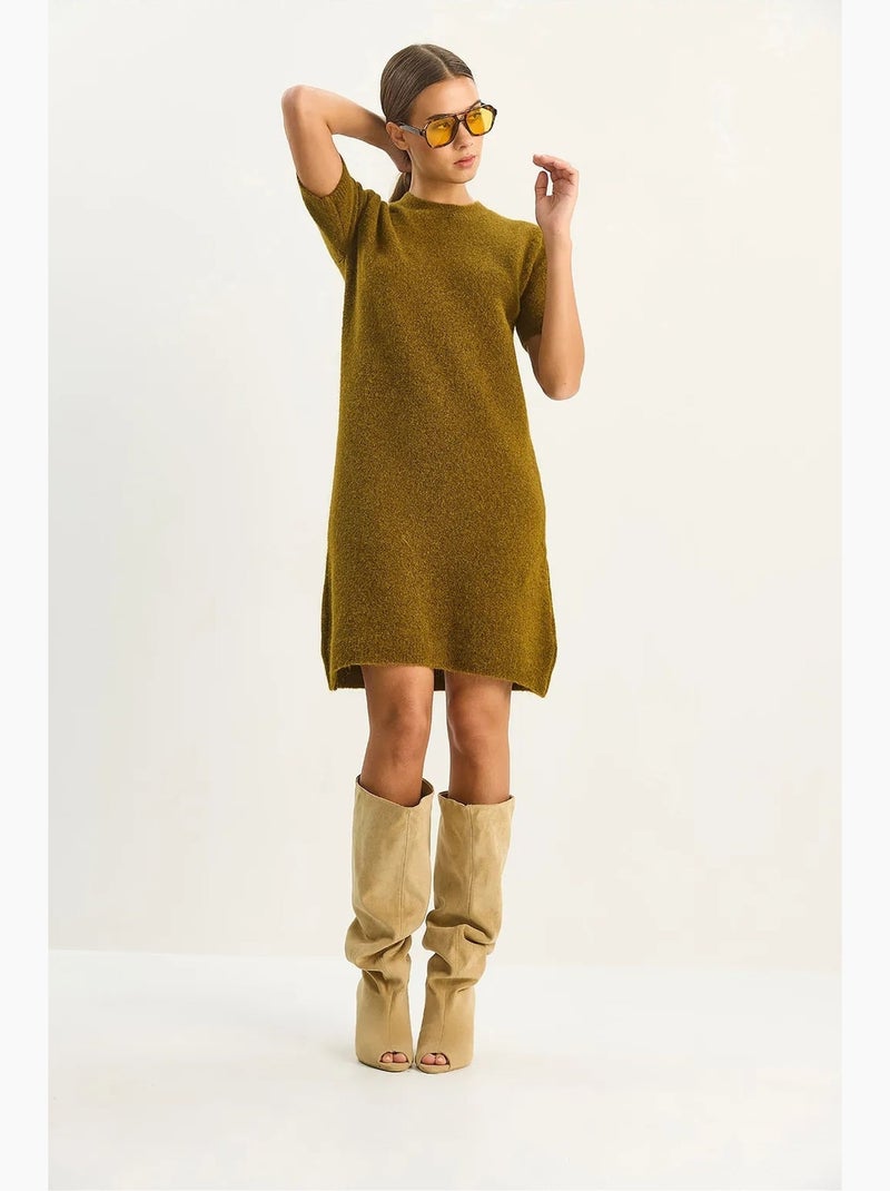 Abito midi in maglia con girocollo lucci Verde kaki - Kiabi