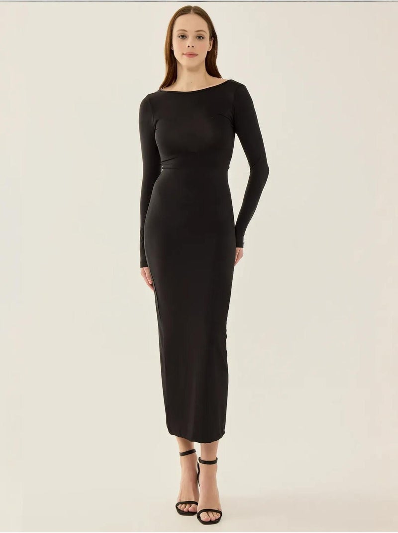 Abito midi in maglia con schiena scoperta Nero - Kiabi