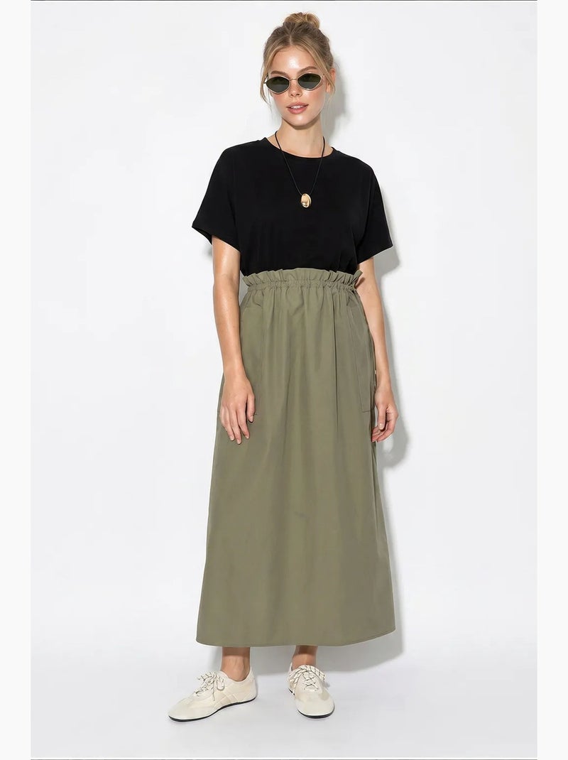 Abito midi in misto cotone lucci Cachi - Kiabi
