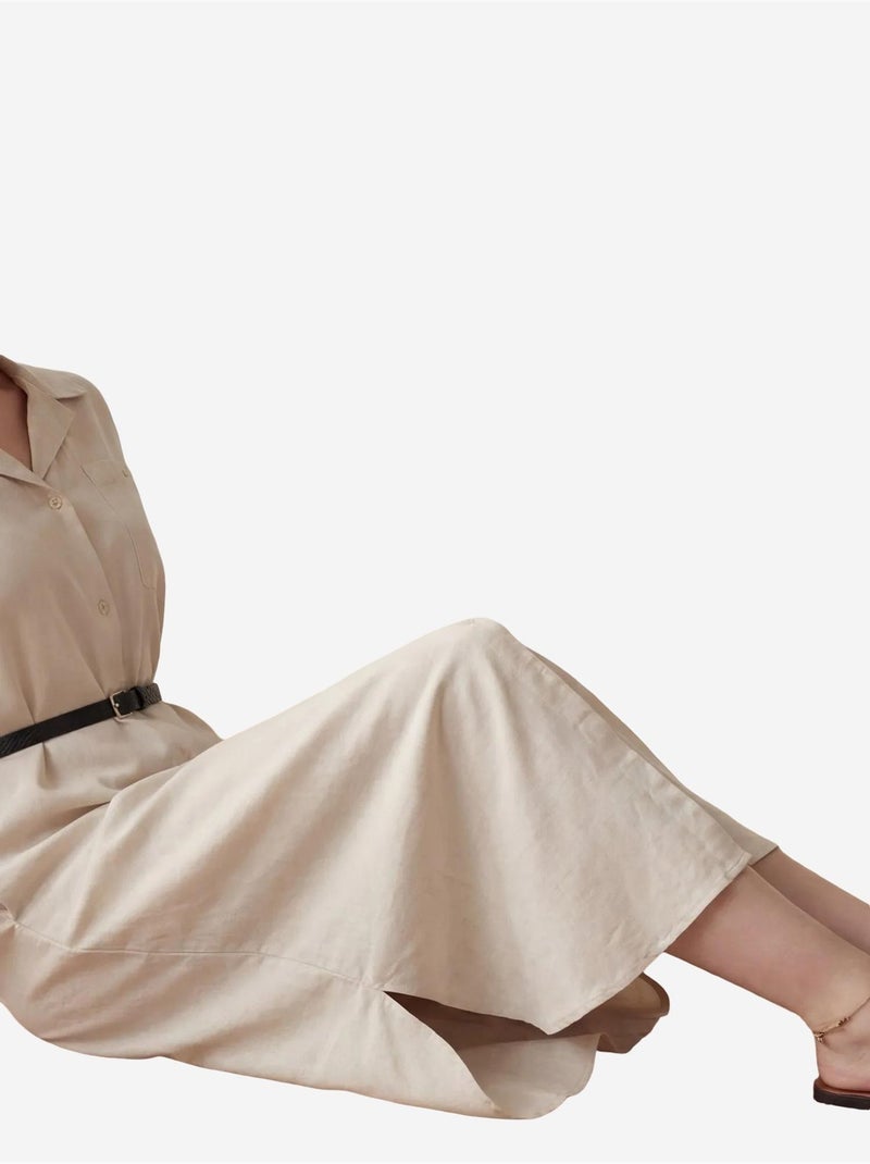 Abito midi in misto lino con chiusura a bottoni e tasca my fashion Beige argilla - Kiabi