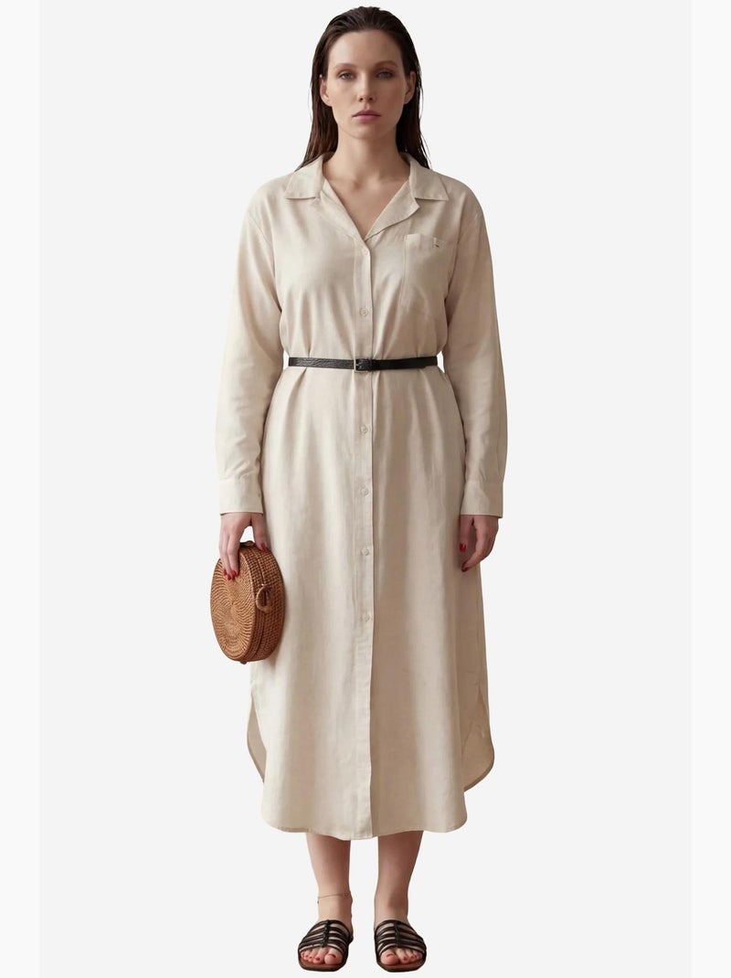 Abito midi in misto lino con chiusura a bottoni e tasca my fashion Beige argilla - Kiabi