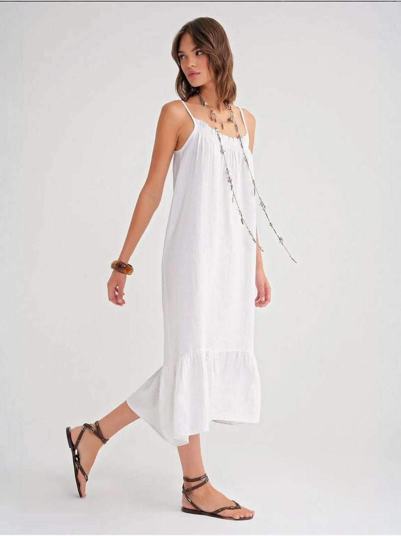 Abito midi in mussola con dettaglio a volant mixray Bianco - Kiabi