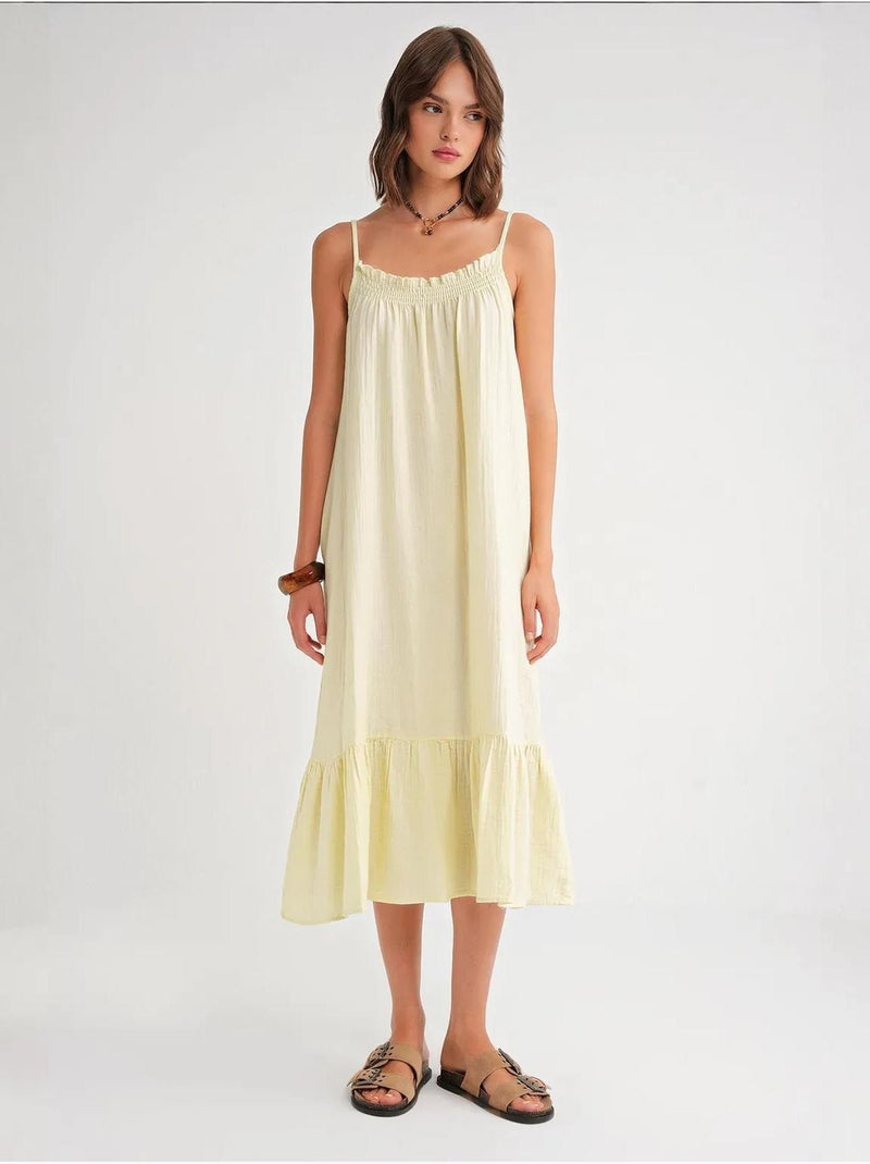 Abito midi in mussola con dettaglio a volant mixray Giallo limone - Kiabi
