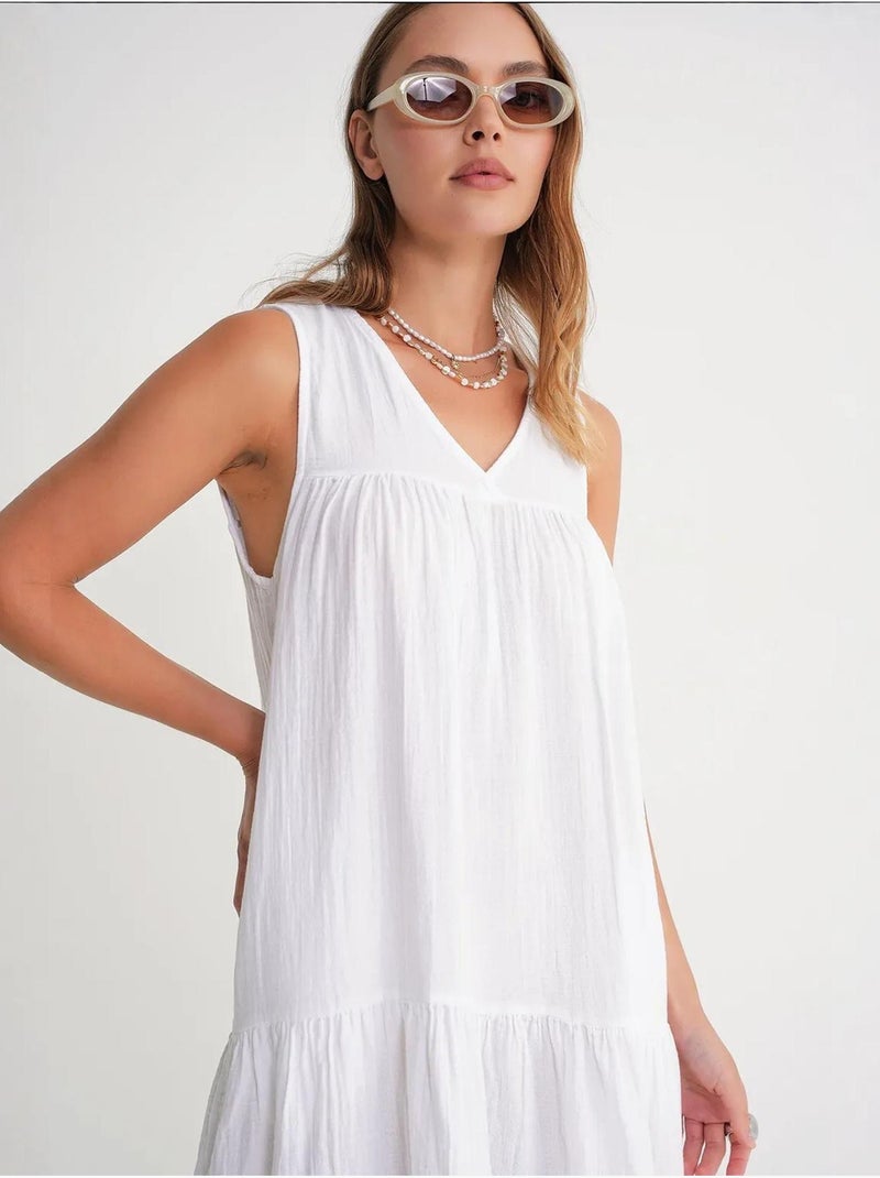 Abito midi in mussola senza maniche con scollo a v e tasche mixray Bianco - Kiabi