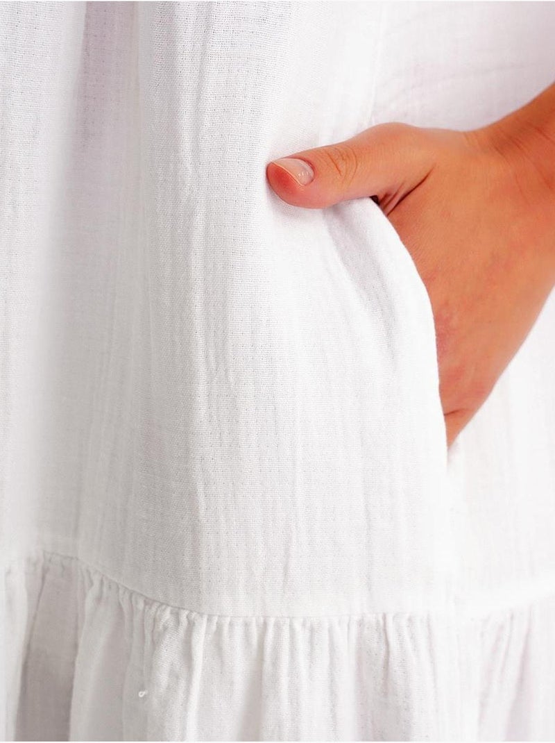 Abito midi in mussola senza maniche con scollo a v e tasche mixray Bianco - Kiabi