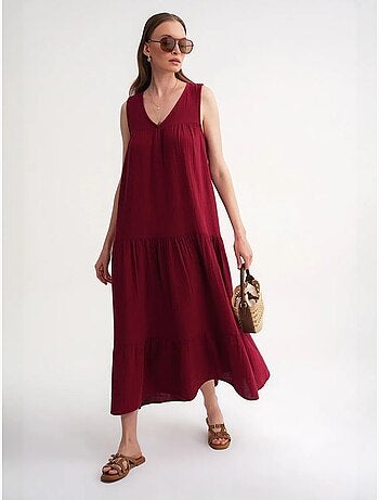 Abito midi in mussola senza maniche con scollo a v e tasche mixray