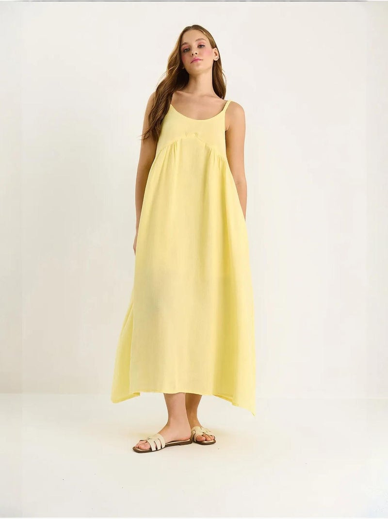Abito midi in mussola testurizzata con tasca lucci Giallo limone - Kiabi