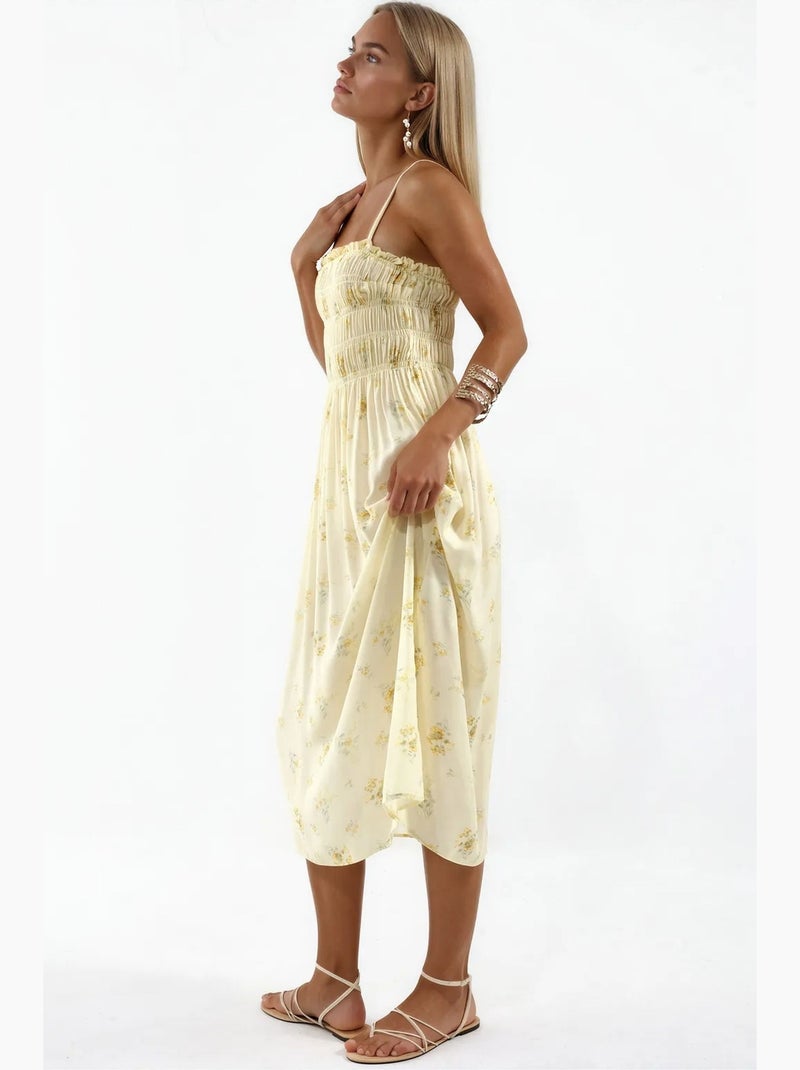 Abito midi in popeline di cotone floreale busem Crema - Kiabi