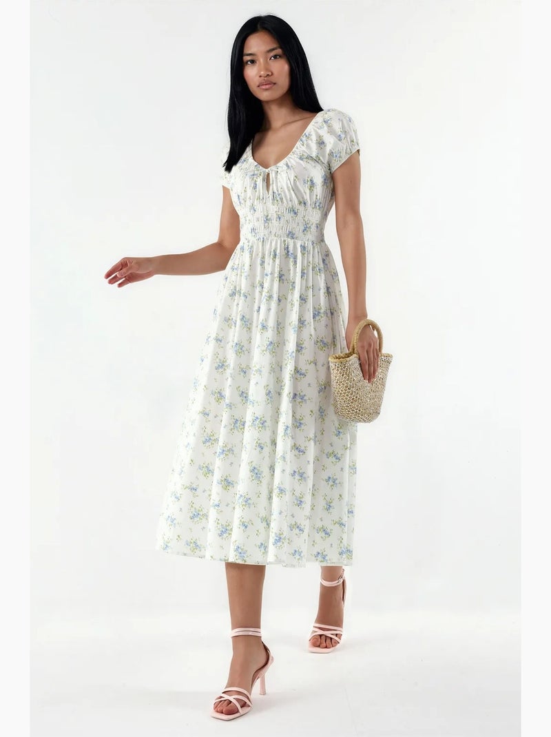 Abito midi in popeline di cotone floreale busem Multicolore - Kiabi