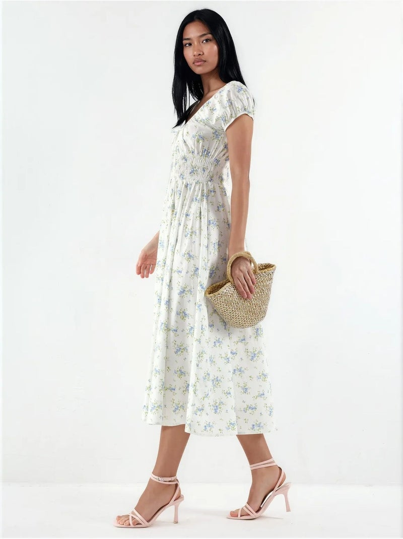 Abito midi in popeline di cotone floreale busem Multicolore - Kiabi
