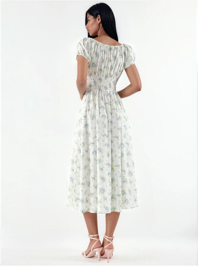 Abito midi in popeline di cotone floreale busem Multicolore - Kiabi
