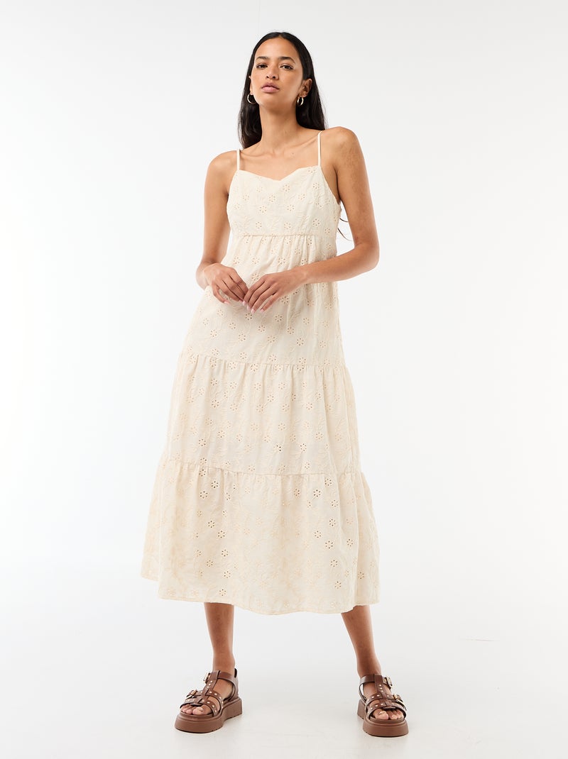 Abito midi in sangallo con spalline regolabili Beige - Kiabi