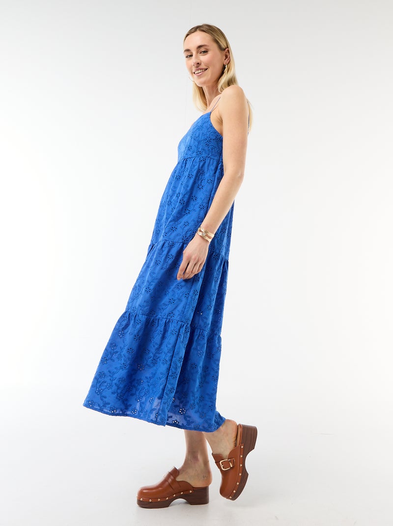 Abito midi in sangallo con spalline regolabili Blu - Kiabi