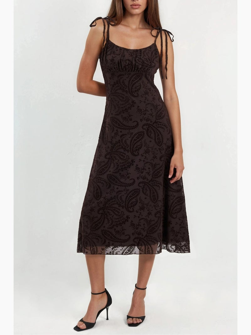Abito midi in tulle a linea a floreale hiccup Marrone cioccolato - Kiabi