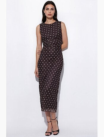 Abito midi in tulle a pois con girocollo hiccup