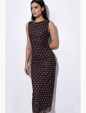 Abito midi in tulle a pois con girocollo hiccup