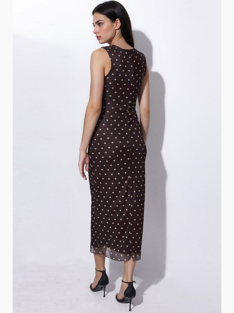 Abito midi in tulle a pois con girocollo hiccup Marrone scuro - Kiabi