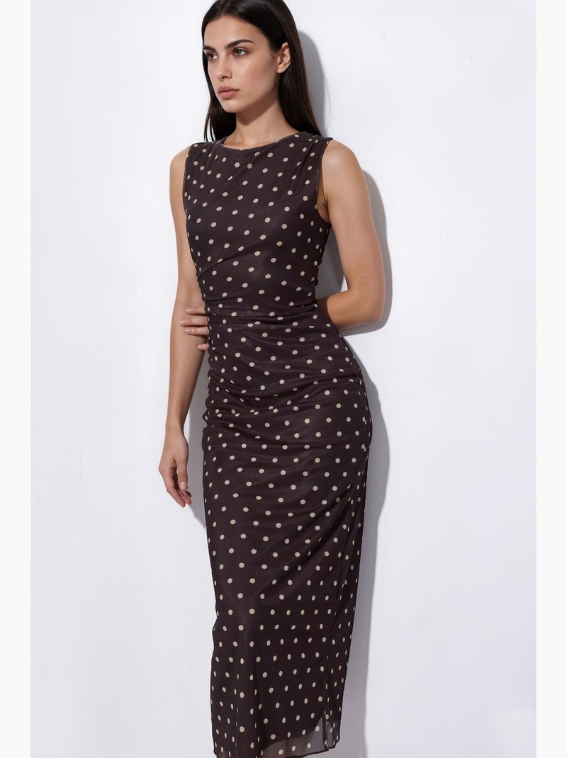 Abito midi in tulle a pois con girocollo hiccup Marrone scuro - Kiabi