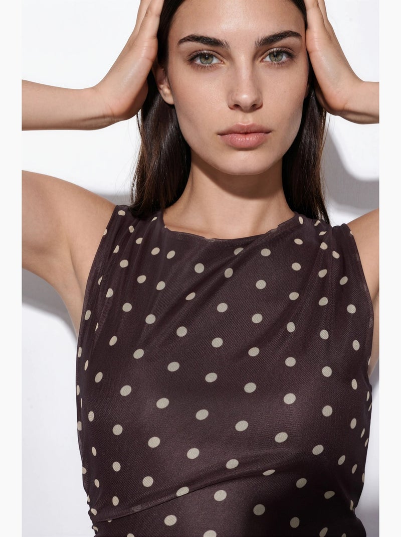 Abito midi in tulle a pois con girocollo hiccup Marrone scuro - Kiabi