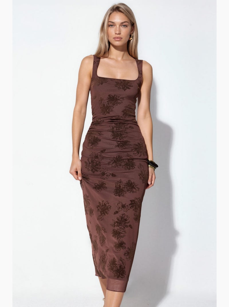 Abito midi in tulle con scollo quadrato hiccup Marrone cioccolato - Kiabi