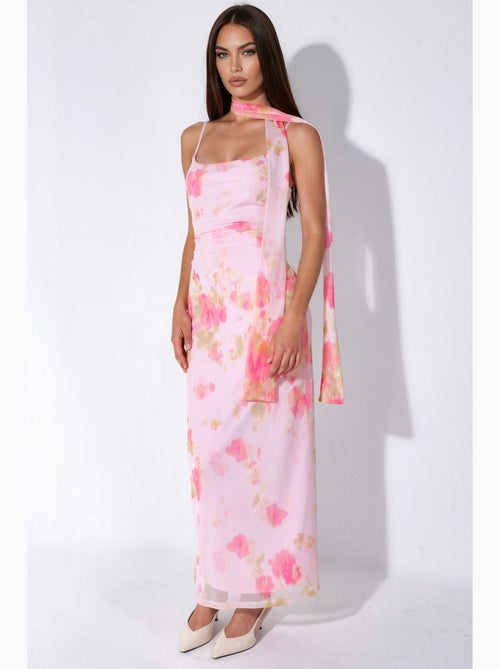 Abito midi in tulle fantasia con dettaglio foulard hiccup - Kiabi Abito midi in tulle fantasia con dettaglio foulard hiccup - Kiabi