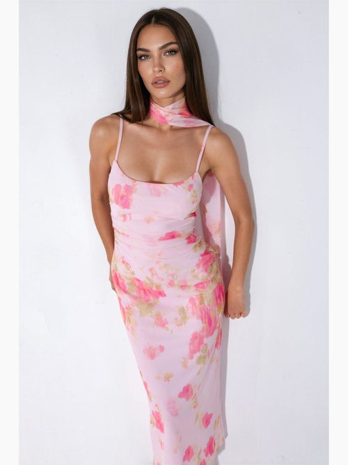 Abito midi in tulle fantasia con dettaglio foulard hiccup - Kiabi Abito midi in tulle fantasia con dettaglio foulard hiccup - Kiabi