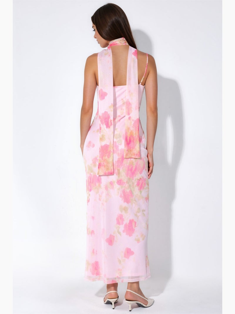 Abito midi in tulle fantasia con dettaglio foulard hiccup Rosa chiaro - Kiabi