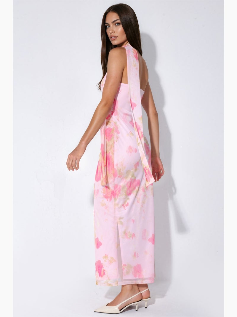 Abito midi in tulle fantasia con dettaglio foulard hiccup Rosa chiaro - Kiabi
