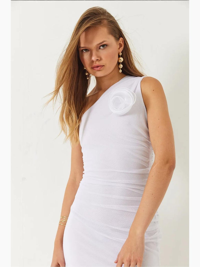 Abito midi in tulle foderato con accessorio rosa staccabile lucci Bianco - Kiabi