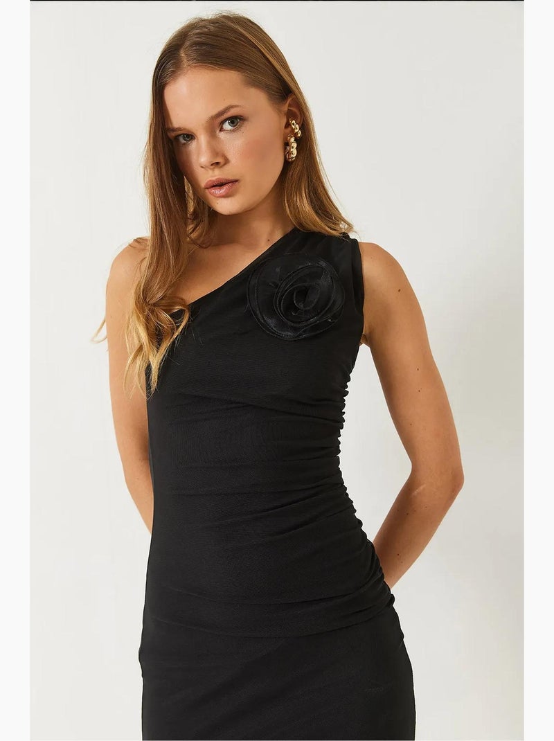 Abito midi in tulle foderato con accessorio rosa staccabile lucci Nero - Kiabi