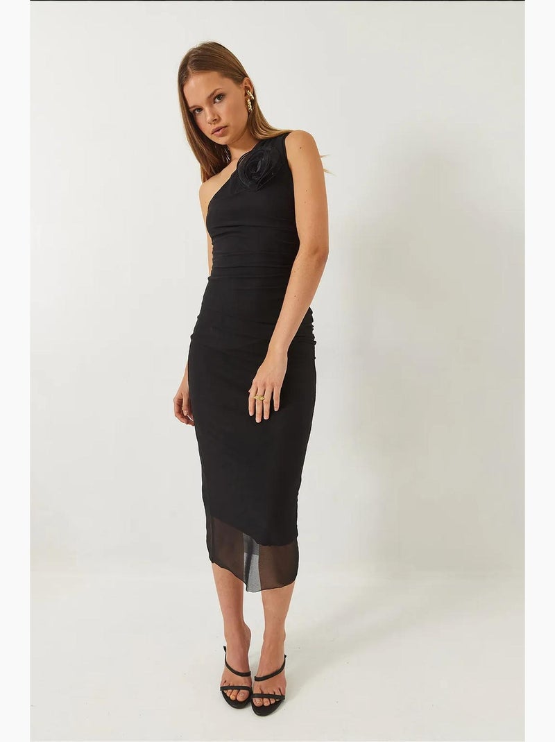 Abito midi in tulle foderato con accessorio rosa staccabile lucci Nero - Kiabi